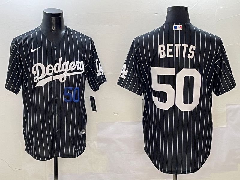 Men Los Angeles Dodgers #50 Betts Black Stripe Jointly Name 2025 Nike MLB Jersey style 8